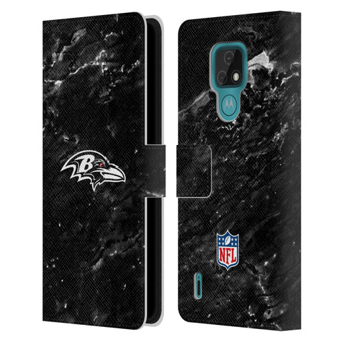 NFL Baltimore Ravens Artwork Marble Leather Book Wallet Case Cover For Motorola Moto E7