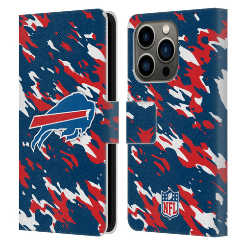 NFL Buffalo Bills Logo Camou Leather Book Wallet Case Cover For Apple iPhone 14 Pro