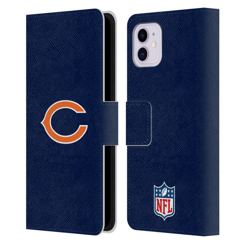 NFL Chicago Bears Logo Plain Leather Book Wallet Case Cover For Apple iPhone 11