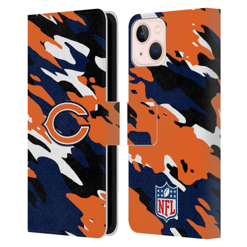 NFL Chicago Bears Logo Camou Leather Book Wallet Case Cover For Apple iPhone 13