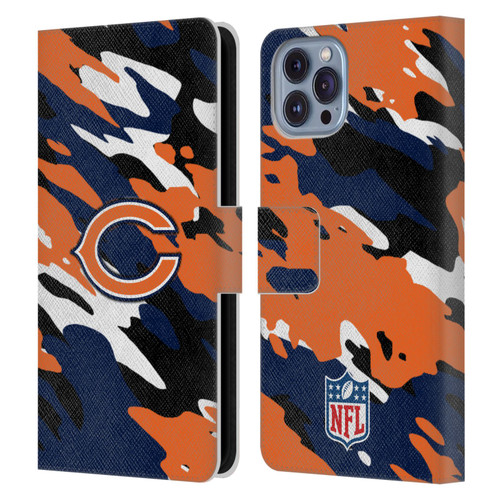 NFL Chicago Bears Logo Camou Leather Book Wallet Case Cover For Apple iPhone 14