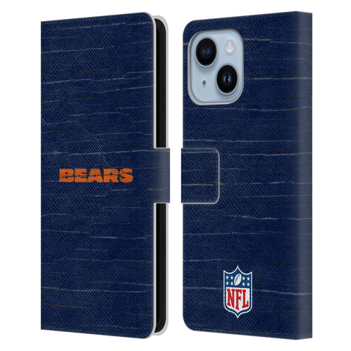 NFL Chicago Bears Logo Distressed Look Leather Book Wallet Case Cover For Apple iPhone 14 Plus