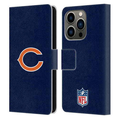 NFL Chicago Bears Logo Plain Leather Book Wallet Case Cover For Apple iPhone 14 Pro