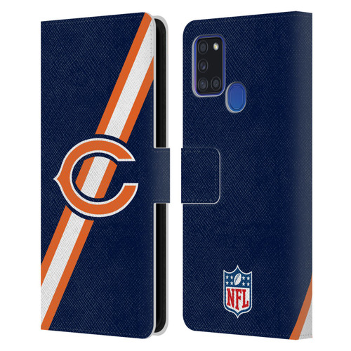 NFL Chicago Bears Logo Stripes Leather Book Wallet Case Cover For Samsung Galaxy A21s (2020)
