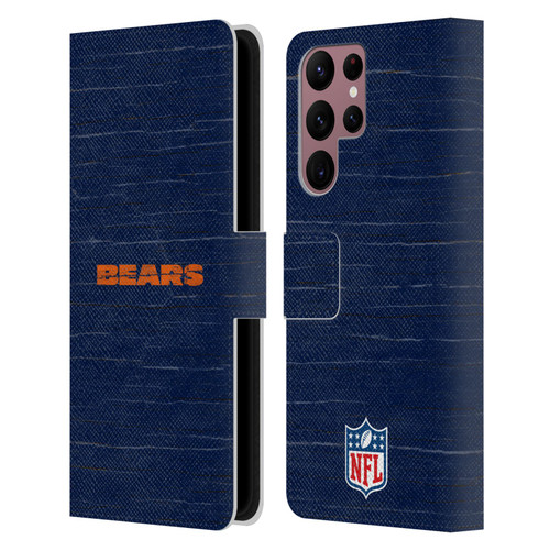 NFL Chicago Bears Logo Distressed Look Leather Book Wallet Case Cover For Samsung Galaxy S22 Ultra 5G