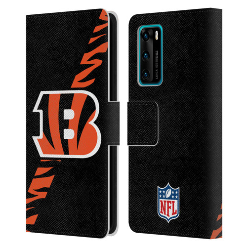 NFL Cincinnati Bengals Logo Stripes Leather Book Wallet Case Cover For Huawei P40 5G