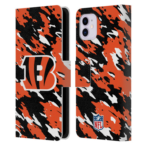 NFL Cincinnati Bengals Logo Camou Leather Book Wallet Case Cover For Apple iPhone 11