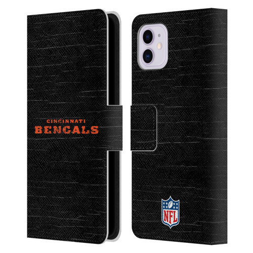 NFL Cincinnati Bengals Logo Distressed Look Leather Book Wallet Case Cover For Apple iPhone 11