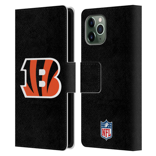 NFL Cincinnati Bengals Logo Plain Leather Book Wallet Case Cover For Apple iPhone 11 Pro