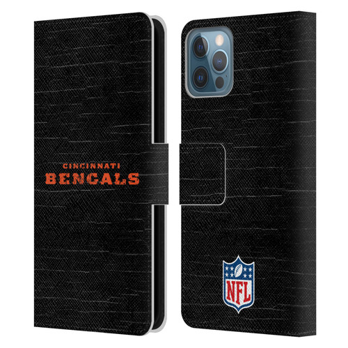 NFL Cincinnati Bengals Logo Distressed Look Leather Book Wallet Case Cover For Apple iPhone 12 / iPhone 12 Pro