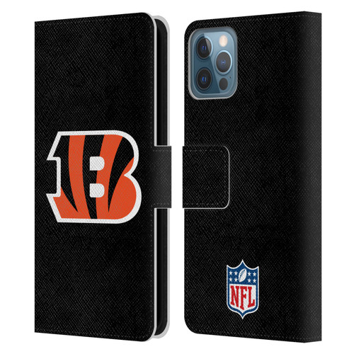 NFL Cincinnati Bengals Logo Plain Leather Book Wallet Case Cover For Apple iPhone 12 / iPhone 12 Pro