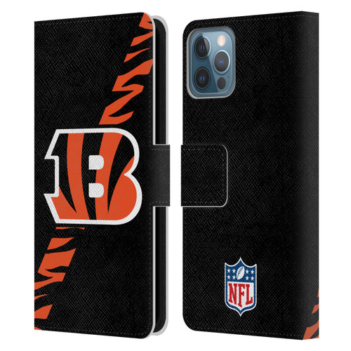 NFL Cincinnati Bengals Logo Stripes Leather Book Wallet Case Cover For Apple iPhone 12 / iPhone 12 Pro