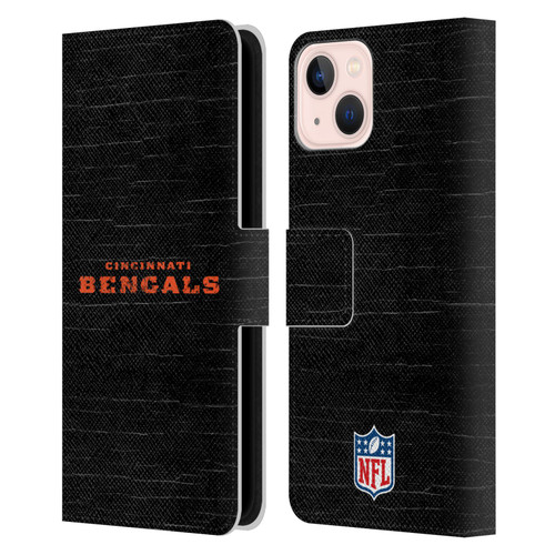 NFL Cincinnati Bengals Logo Distressed Look Leather Book Wallet Case Cover For Apple iPhone 13