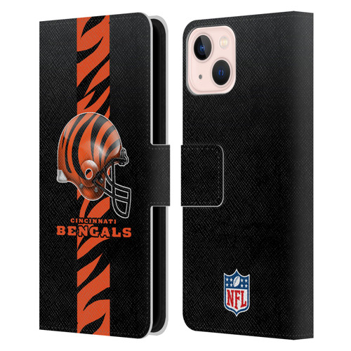 NFL Cincinnati Bengals Logo Helmet Leather Book Wallet Case Cover For Apple iPhone 13