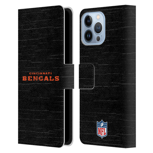 NFL Cincinnati Bengals Logo Distressed Look Leather Book Wallet Case Cover For Apple iPhone 13 Pro Max