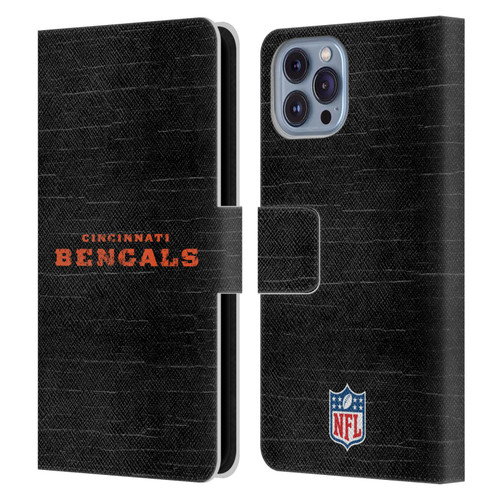 NFL Cincinnati Bengals Logo Distressed Look Leather Book Wallet Case Cover For Apple iPhone 14