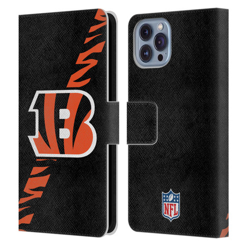 NFL Cincinnati Bengals Logo Stripes Leather Book Wallet Case Cover For Apple iPhone 14