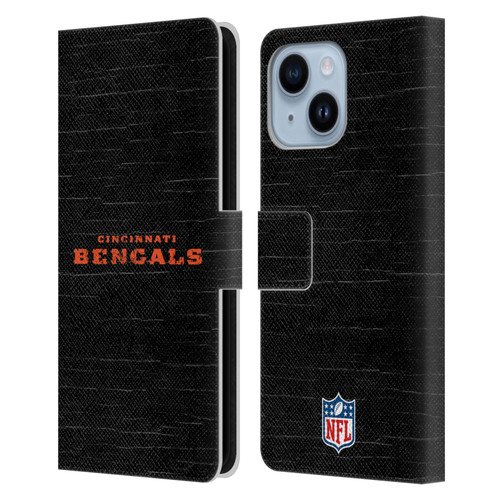 NFL Cincinnati Bengals Logo Distressed Look Leather Book Wallet Case Cover For Apple iPhone 14 Plus
