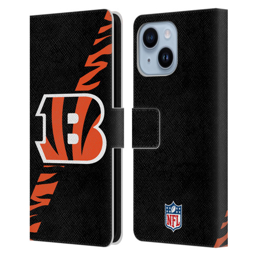 NFL Cincinnati Bengals Logo Stripes Leather Book Wallet Case Cover For Apple iPhone 14 Plus