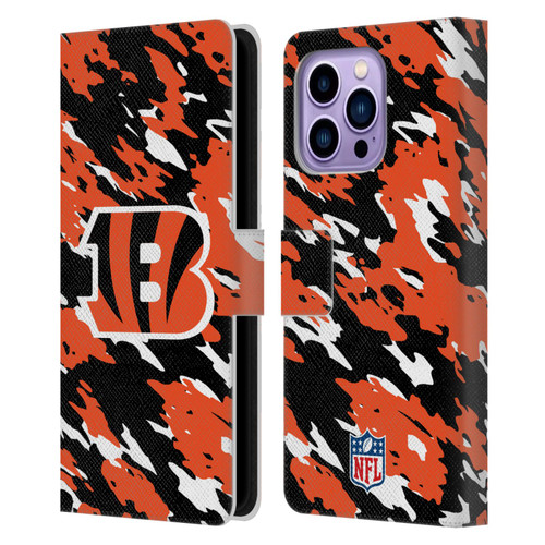 NFL Cincinnati Bengals Logo Camou Leather Book Wallet Case Cover For Apple iPhone 14 Pro Max