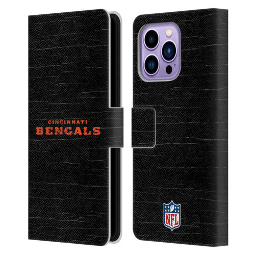 NFL Cincinnati Bengals Logo Distressed Look Leather Book Wallet Case Cover For Apple iPhone 14 Pro Max