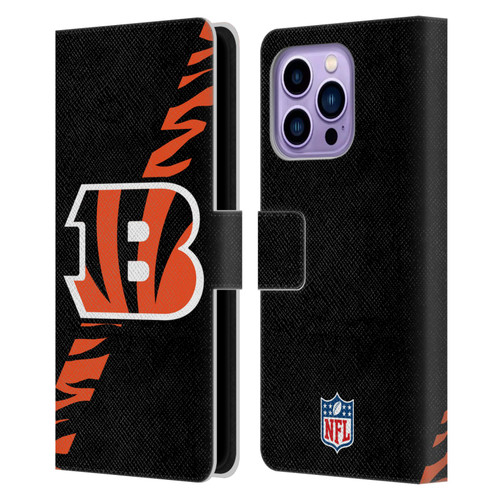 NFL Cincinnati Bengals Logo Stripes Leather Book Wallet Case Cover For Apple iPhone 14 Pro Max