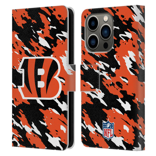 NFL Cincinnati Bengals Logo Camou Leather Book Wallet Case Cover For Apple iPhone 14 Pro