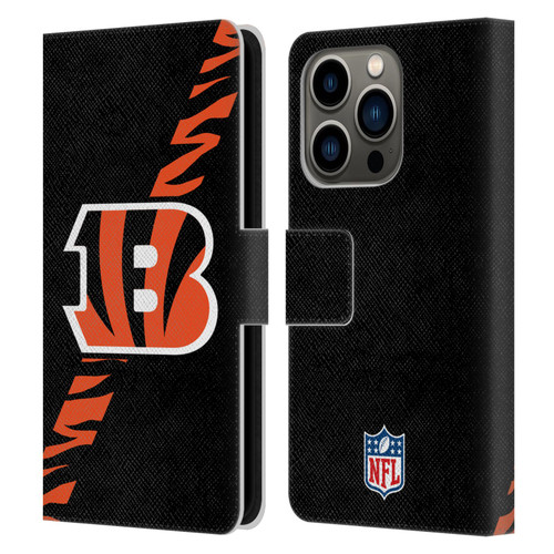 NFL Cincinnati Bengals Logo Stripes Leather Book Wallet Case Cover For Apple iPhone 14 Pro
