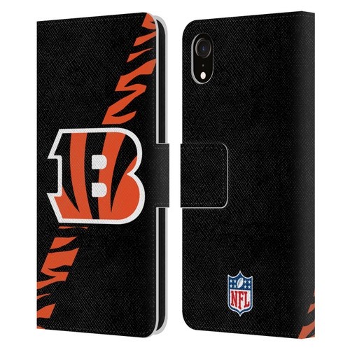 NFL Cincinnati Bengals Logo Stripes Leather Book Wallet Case Cover For Apple iPhone XR