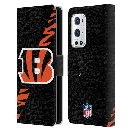 NFL Cincinnati Bengals Logo Stripes Leather Book Wallet Case Cover For OnePlus 9 Pro