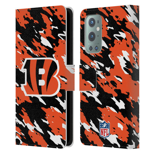 NFL Cincinnati Bengals Logo Camou Leather Book Wallet Case Cover For OnePlus 9
