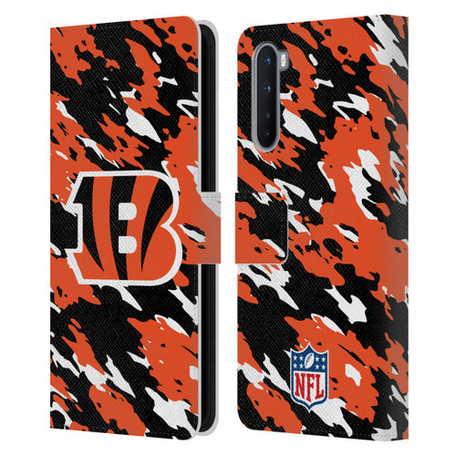 NFL Cincinnati Bengals Logo Camou Leather Book Wallet Case Cover For OnePlus Nord 5G