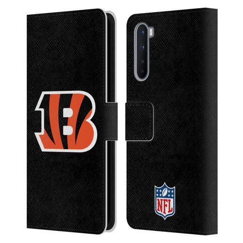 NFL Cincinnati Bengals Logo Plain Leather Book Wallet Case Cover For OnePlus Nord 5G