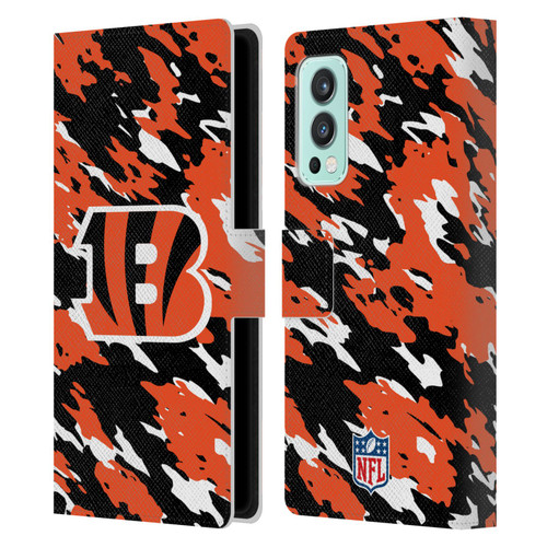 NFL Cincinnati Bengals Logo Camou Leather Book Wallet Case Cover For OnePlus Nord 2 5G