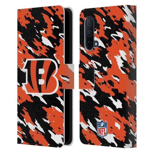 NFL Cincinnati Bengals Logo Camou Leather Book Wallet Case Cover For OnePlus Nord CE 5G