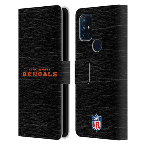 NFL Cincinnati Bengals Logo Distressed Look Leather Book Wallet Case Cover For OnePlus Nord N10 5G