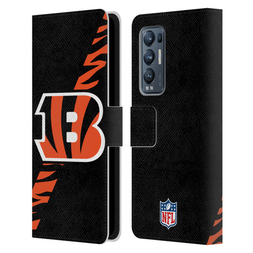 NFL Cincinnati Bengals Logo Stripes Leather Book Wallet Case Cover For OPPO Find X3 Neo / Reno5 Pro+ 5G