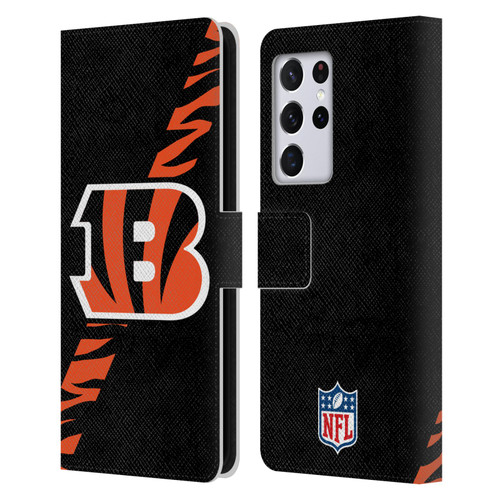 NFL Cincinnati Bengals Logo Stripes Leather Book Wallet Case Cover For Samsung Galaxy S21 Ultra 5G