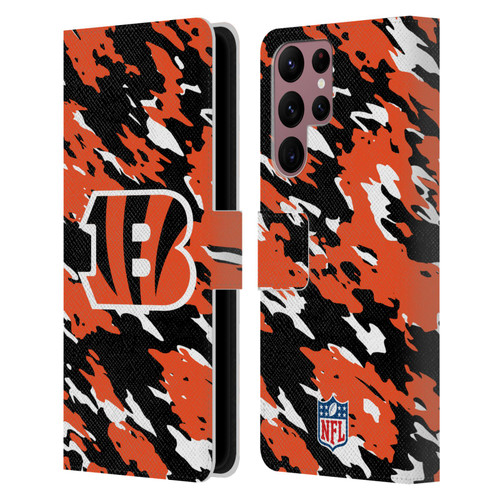 NFL Cincinnati Bengals Logo Camou Leather Book Wallet Case Cover For Samsung Galaxy S22 Ultra 5G