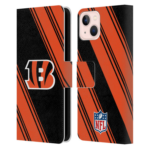 NFL Cincinnati Bengals Artwork Stripes Leather Book Wallet Case Cover For Apple iPhone 13