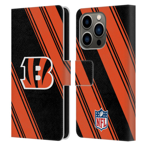 NFL Cincinnati Bengals Artwork Stripes Leather Book Wallet Case Cover For Apple iPhone 14 Pro