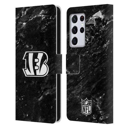 NFL Cincinnati Bengals Artwork Marble Leather Book Wallet Case Cover For Samsung Galaxy S21 Ultra 5G