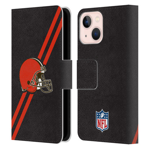 NFL Cleveland Browns Logo Stripes Leather Book Wallet Case Cover For Apple iPhone 13 Mini