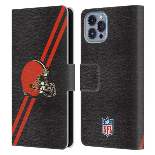 NFL Cleveland Browns Logo Stripes Leather Book Wallet Case Cover For Apple iPhone 14