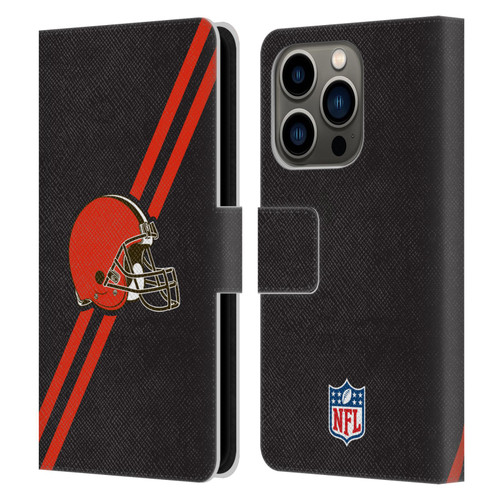 NFL Cleveland Browns Logo Stripes Leather Book Wallet Case Cover For Apple iPhone 14 Pro