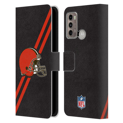NFL Cleveland Browns Logo Stripes Leather Book Wallet Case Cover For Motorola Moto G60 / Moto G40 Fusion