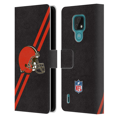 NFL Cleveland Browns Logo Stripes Leather Book Wallet Case Cover For Motorola Moto E7