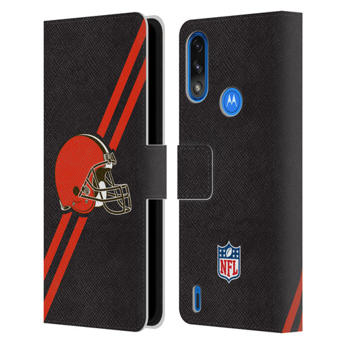 NFL Cleveland Browns Logo Stripes Leather Book Wallet Case Cover For Motorola Moto E7 Power / Moto E7i Power
