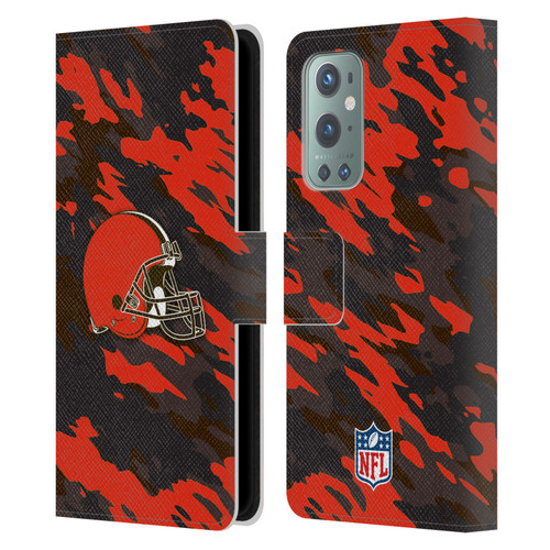 NFL Cleveland Browns Logo Camou Leather Book Wallet Case Cover For OnePlus 9