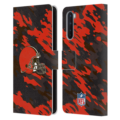 NFL Cleveland Browns Logo Camou Leather Book Wallet Case Cover For OnePlus Nord 5G